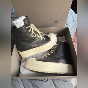 Rick Owens Black and Cream High-Top Sneakers